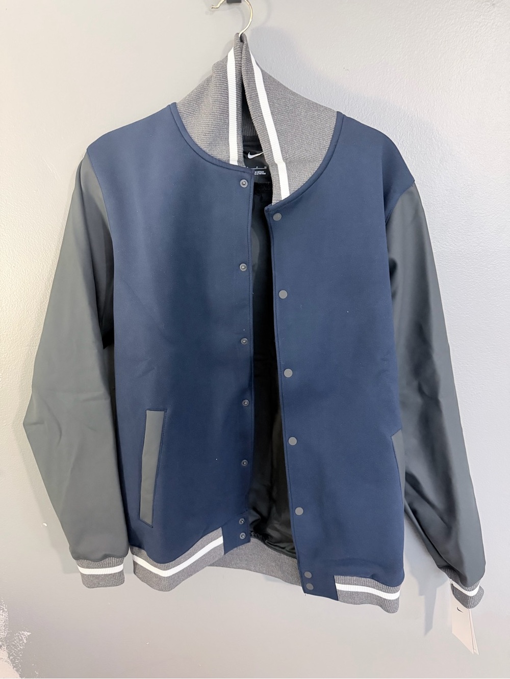 Nike Navy and Gray Varsity Bomber Jacket